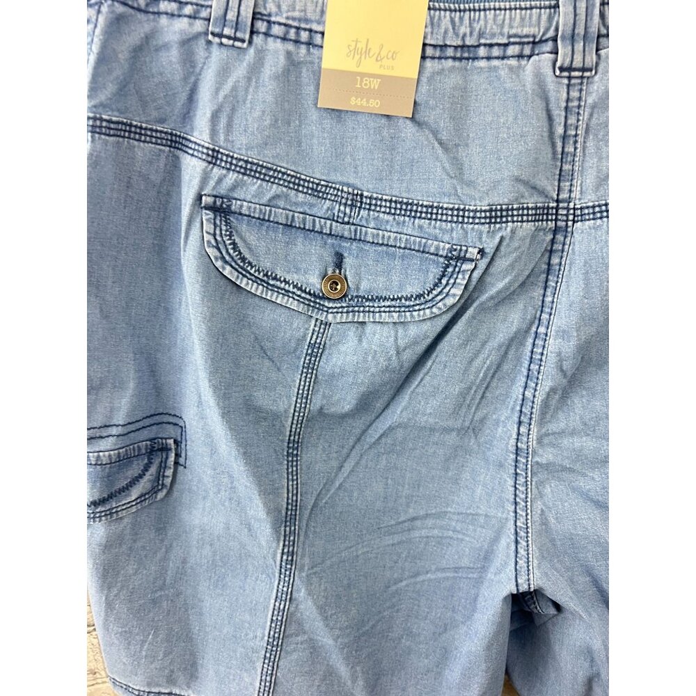 Style & Co Chambray Blue Zip Zag Cargo Pocket Shorts size 18W Mid Rise - Picture 4 of 11